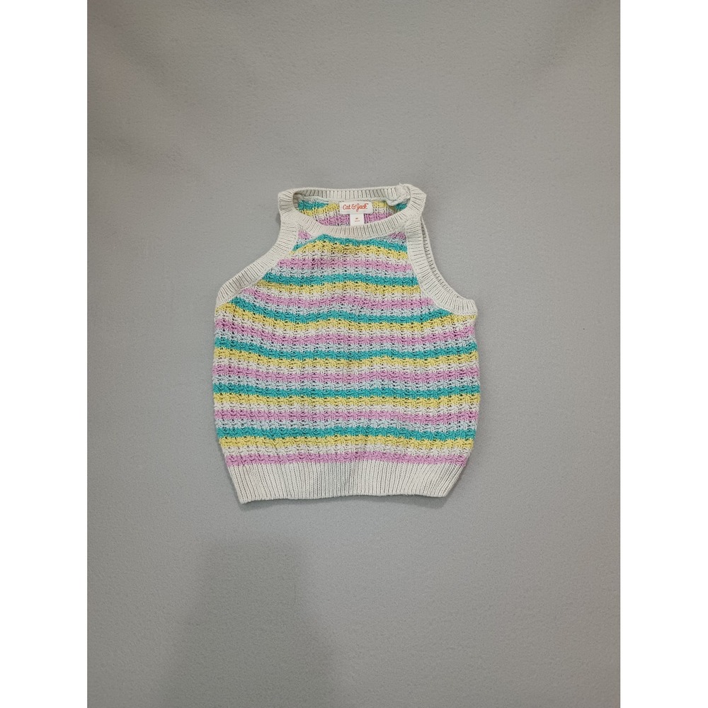 Cat & Jack Girls Striped Knit Sleeveless Sweater Vest Multi Color Pastel 4T